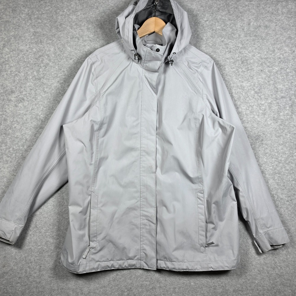 Lands End Rain Jacket Womens Size 1x Silver Hooded Waterproof Regular Fit